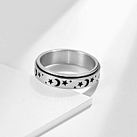 Nylry Titanium Stainless Steel Spinner Rings Moon And Star Fidget Ring Stress Relieving Anxiety Ring Engagement Wedding Promise