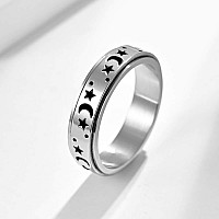 Nylry Titanium Stainless Steel Spinner Rings Moon And Star Fidget Ring Stress Relieving Anxiety Ring Engagement Wedding Promise