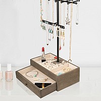 Meangood Jewelry Organizer Stand 3Tier Necklace Holder Jewelry Tree With Wooden Storage Drawer Box For Necklace Bracelet Earri