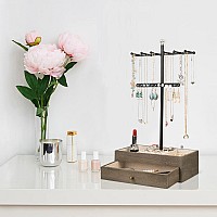 Meangood Jewelry Organizer Stand 3Tier Necklace Holder Jewelry Tree With Wooden Storage Drawer Box For Necklace Bracelet Earri