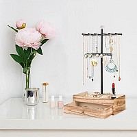 Meangood Jewelry Organizer Stand 3Tier Necklace Holder Jewelry Tree With Wooden Storage Drawer Box For Necklace Bracelet Earri