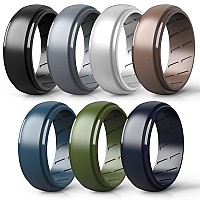 Silicone Ring Men 27 Rings Set Rubber Wedding Bands For Men Step Edge Airflow Inner Grooves 8Mm Wide 22Mm Thick