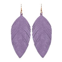 Large Genuine Soft Leather Handmade Fringe Feather Lightweight Tear Drop Dangle Color Earrings For Women Girls Fashion Lavender