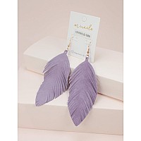 Large Genuine Soft Leather Handmade Fringe Feather Lightweight Tear Drop Dangle Color Earrings For Women Girls Fashion Lavender