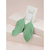 Large Genuine Soft Leather Handmade Fringe Feather Lightweight Tear Drop Dangle Color Earrings For Women Girls Fashion Mint