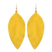 Large Genuine Soft Leather Handmade Fringe Feather Lightweight Tear Drop Dangle Color Earrings For Women Girls Fashion Yellow