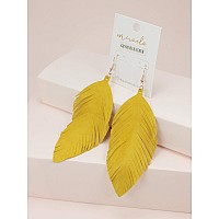 Large Genuine Soft Leather Handmade Fringe Feather Lightweight Tear Drop Dangle Color Earrings For Women Girls Fashion Yellow