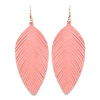 Large Genuine Soft Leather Handmade Fringe Feather Lightweight Tear Drop Dangle Color Earrings For Women Girls Fashion Pink2