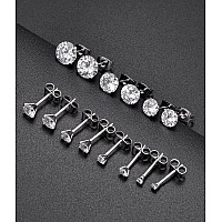 Tornito 7 Pairs 18G Stainless Steel Stud Earrings Round Cubic Zirconia Barbell Earring Set For Women Men 2Mm8Mm Silver Tone