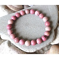 Adabele Real Natural Pink Rhodonite Gemstone Beaded Bracelet 7 Inch Stretch Chakras Healing Crystal Stone Jewelry Women Men Mom