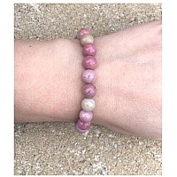 Adabele Real Natural Pink Rhodonite Gemstone Beaded Bracelet 7 Inch Stretch Chakras Healing Crystal Stone Jewelry Women Men Mom