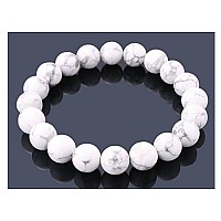 Adabele Real Natural White Howlite Gemstone Beaded Bracelet 85 Inch Stretch Chakras Healing Crystal Stone Jewelry Women Men Mom