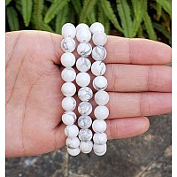 Adabele Real Natural White Howlite Gemstone Beaded Bracelet 85 Inch Stretch Chakras Healing Crystal Stone Jewelry Women Men Mom