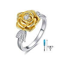 Aoboco 925 Sterling Silver Rose Flower Cremation Urn Ring Holds Loved Ones Ashes Cremation Keepsake Ring Jewelry With Red Austri