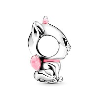 Ez Tuxedo Aristocats Marie Charms 925 Sterling Silver Lovely Cat Bead Wih Pink Enamel For Bracelets