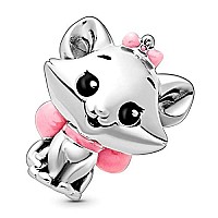 Ez Tuxedo Aristocats Marie Charms 925 Sterling Silver Lovely Cat Bead Wih Pink Enamel For Bracelets