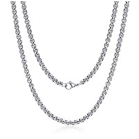 Giftall Stainless Steel Chain Necklace For Men 6Mm Square Rolo Chains Round Box Chain Necklace For Women 24 Inches