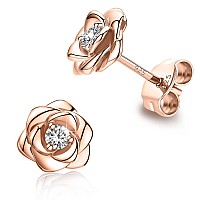 Rose Gold Plated Sterling Silver Rose Flower Earring Studs Hypoallergenic Nickel Free Earrings For Women