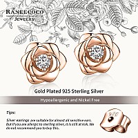 Rose Gold Plated Sterling Silver Rose Flower Earring Studs Hypoallergenic Nickel Free Earrings For Women