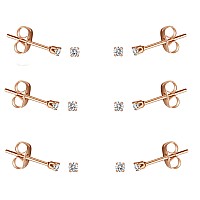 Fosir 6 Pairs Tiny Womens Stainless Steel Round Clear Cubic Zirconia Stud Earrings 2Mm Cz 14K Rose Gold