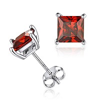 Chicsilver 6Mm Princess Cut Ruby Gemstone Earrings Hypoallergenic 925 Sterling Silver Solitaire July Birthstone Stud Earrings Fo