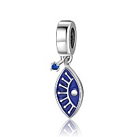 Aiegnos Evil Eye Pendant Charms Fits European Charm Bracelets 925 Sterling Silver Blue Lucky Eye Dangle Pendant Charm For Women