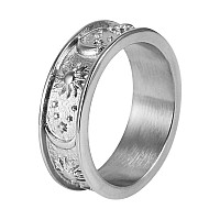 Hzman 8Mm Moon Star Sun Statement Ring Stainless Steel Boho Jewelry For Women Men Steel Color 8