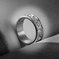 Hzman 8Mm Moon Star Sun Statement Ring Stainless Steel Boho Jewelry For Women Men Steel Color 8