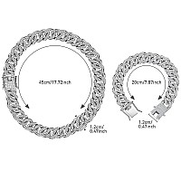 2 Pieces 12 Mm Cuban Chain Necklace Bracelet Heavy Strong Link Chain Necklace Bling Necklace Chain For Men Women Silver1772 I