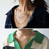 Aoloshow Macy Gold Name Letter Necklace Layered Choker Name Necklace Womens Jewelry Birthday Gifts