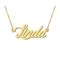 Aoloshow Linda Gold Name Pendant Necklace Names Engraved Necklace Womens Jewelry Gift For Daughter