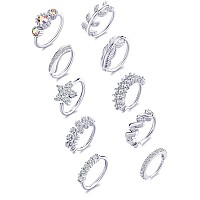 Tornito 10Pcs Nose Ring Hoop Paved Flower Leaf Feather Cz Cartilage Earrings Nose Piercing Jewelry For Women Men Silver Tone 20G