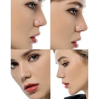 Tornito 10Pcs Nose Ring Hoop Paved Flower Leaf Feather Cz Cartilage Earrings Nose Piercing Jewelry For Women Men Silver Tone 20G