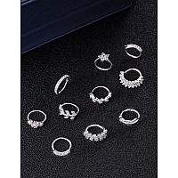 Tornito 10Pcs Nose Ring Hoop Paved Flower Leaf Feather Cz Cartilage Earrings Nose Piercing Jewelry For Women Men Silver Tone 20G