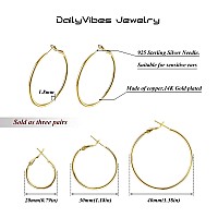 Big Gold Hoop Earrings For Women Hypoallergenic 925 Sterling Silver Post Thin Loop 14K Gold Plated Hoop Earrings Set For Girls