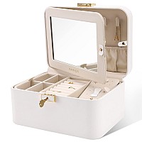 Kamier Travel Jewelry Box 2 Layers Pu Leather Portable Jewelry Organizer Large Capacity Double Lock And Large Mirror Hidden