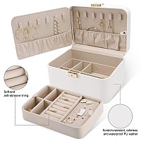 Kamier Travel Jewelry Box 2 Layers Pu Leather Portable Jewelry Organizer Large Capacity Double Lock And Large Mirror Hidden