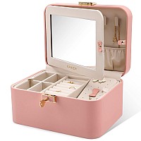 Kamier Jewelry Boxes For Women 2 Layers Pu Leather Travel Jewelry Box Large Capacity Double Lock And Large Mirror Hidden Nec