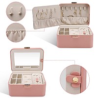 Kamier Jewelry Boxes For Women 2 Layers Pu Leather Travel Jewelry Box Large Capacity Double Lock And Large Mirror Hidden Nec