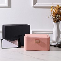 Kamier Jewelry Boxes For Women 2 Layers Pu Leather Travel Jewelry Box Large Capacity Double Lock And Large Mirror Hidden Nec