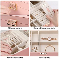 Kamier Jewelry Boxes For Women 2 Layers Pu Leather Travel Jewelry Box Large Capacity Double Lock And Large Mirror Hidden Nec