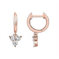 Pavoi 14K Rose Gold Plated 925 Sterling Silver Post Huggie With Dangle Small Gold Hinged Hoop Earrings For Women Trendy Cz C