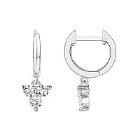 Pavoi 14K White Gold Plated 925 Sterling Silver Post Huggie With Dangle Small Gold Hinged Hoop Earrings For Women Trendy Cz