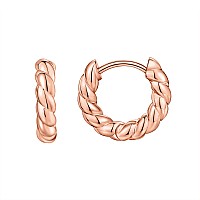 Pavoi 14K Rose Gold Plated 925 Sterling Silver Post Twisted Huggie Earrings Small Huggie Earrings Womens Braided Huggie Ear