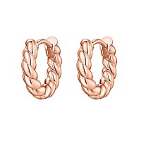 Pavoi 14K Rose Gold Plated 925 Sterling Silver Post Twisted Huggie Earrings Small Huggie Earrings Womens Braided Huggie Ear