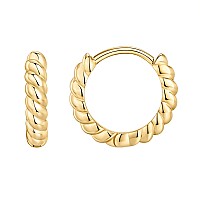 Pavoi 14K Yellow Gold Plated 925 Sterling Silver Post Twisted Huggie Earrings Small Huggie Earrings Womens Braided Huggie E