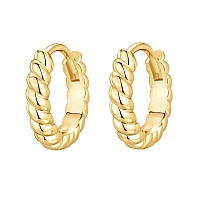 Pavoi 14K Yellow Gold Plated 925 Sterling Silver Post Twisted Huggie Earrings Small Huggie Earrings Womens Braided Huggie E