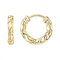 Pavoi 14K Yellow Gold Plated 925 Sterling Silver Post Hammered Huggie Earrings Womens Hammered Hoops Chunky Gold Plated Hoop