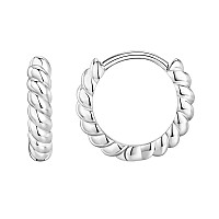 Pavoi 14K White Gold Plated 925 Sterling Silver Post Twisted Huggie Earrings Small Huggie Earrings Womens Braided Huggie Ea