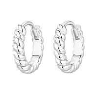 Pavoi 14K White Gold Plated 925 Sterling Silver Post Twisted Huggie Earrings Small Huggie Earrings Womens Braided Huggie Ea